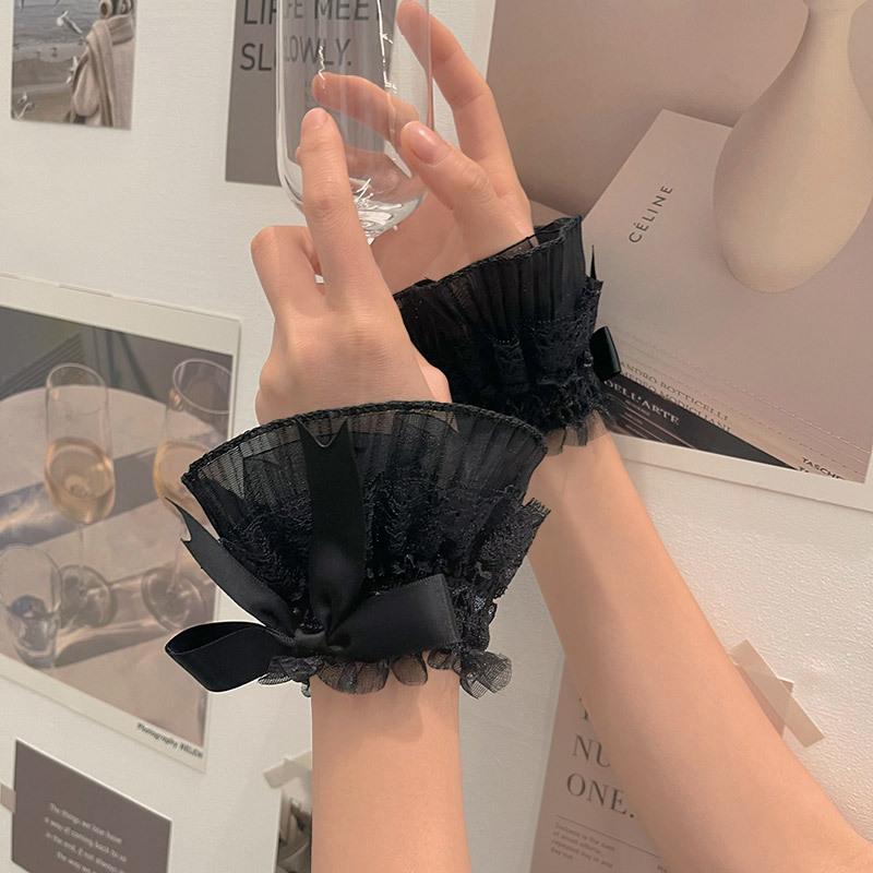Manicotto da polso in pizzo con fiocco Kawaii Guanti senza dita in pizzo Polsino elastico Punk Dolce Gotico Accessori per abbigliamento da ragazza Lolita