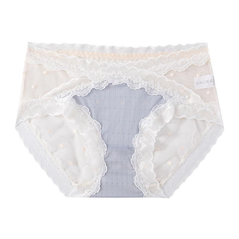 Ladies Summer Pure Sexy Lace Dot Mesh Comfortable Breathable Skin Friendly Waist Triangle Briefs