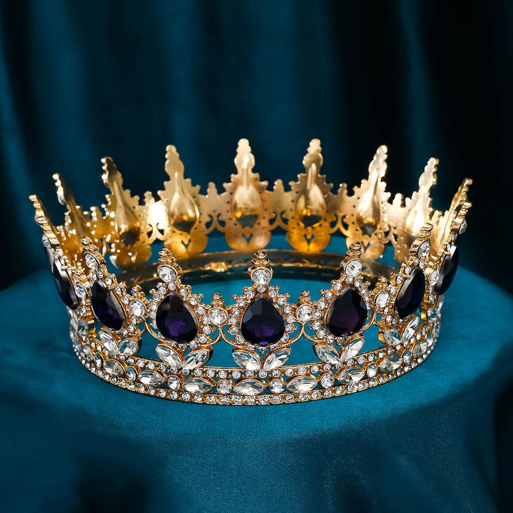 Baroque Luxury Round Wedding Crown Bridal Pageant Rhinestone Crystal Tiaras Crown Molding Headpieces For Queens and King