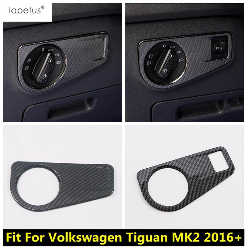 Car Head Light Lamp Switch Control Panel Decoration Cover Trim For Volkswagen VW Tiguan MK2 2016 -  Carbon Fiber Accessories