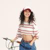 Li-Ning Weekend Youth Simple Versatile Striped Drop Shoulder Round Neck Cotton Short Sleeve T-Shirt Unisex Tops Off-White AHSU655-7