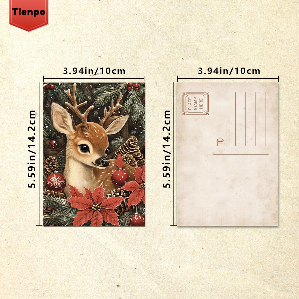 32pcs, Christmas animal postcards, retro, birthday/anniversary gifts, collectibles, suitable for gift-giving, can be mailed.