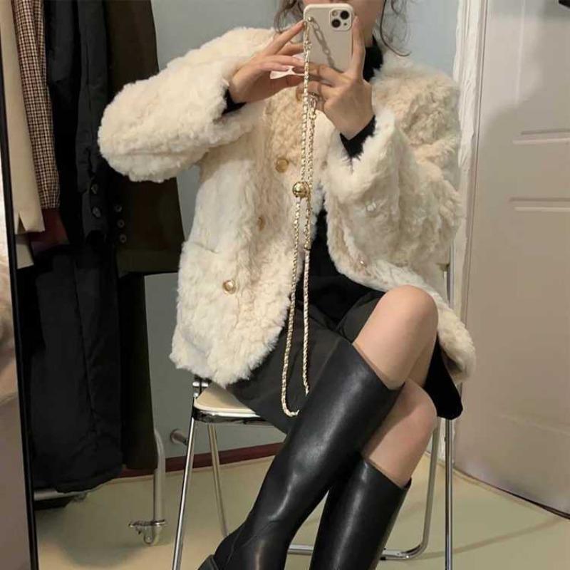 Lamb Wool Coat Women's Autumn and Winter New Loose Thickened Top Cotton-padded Coat