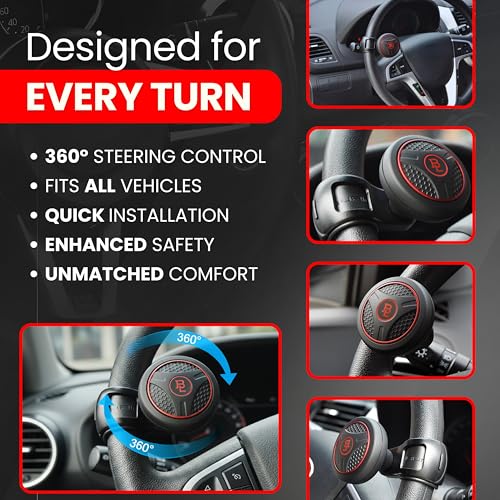 Fouring Steering Wheel Spinner, Silicone Power Steering Wheel Knob for Cars, Excellent Grip, Car Accessories, Interior (Red)