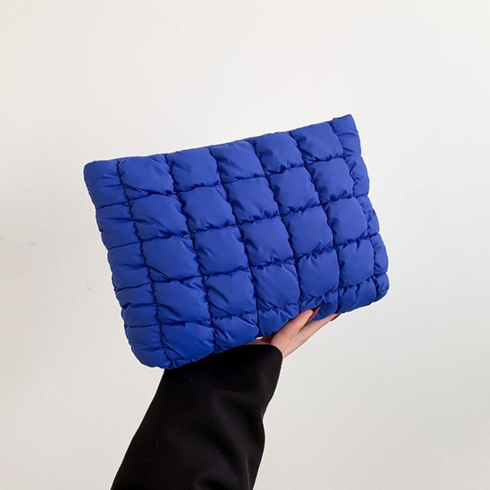 Puffy Cotton Clutch Bag Storage Bag Cosmetic Bag Portable Quilted Padded Makeup Bag  Women