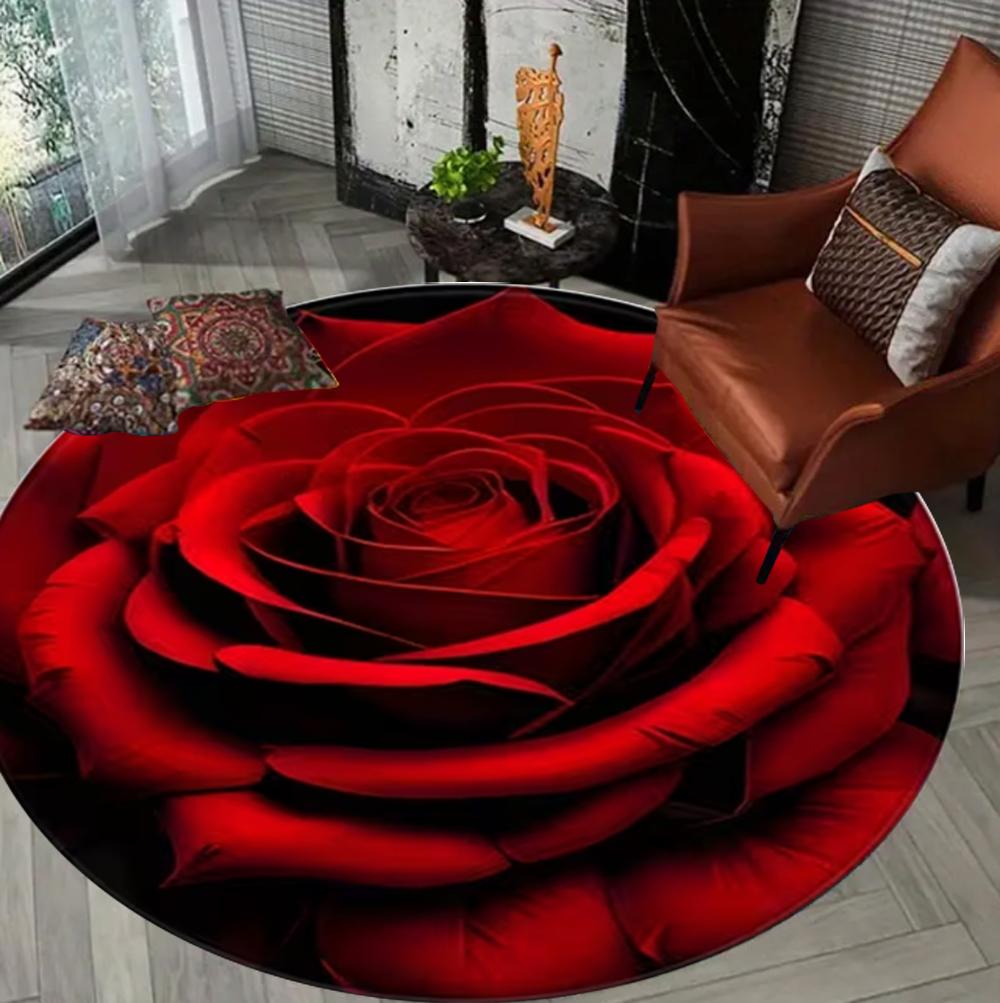 Luxury Sun Flower 3D Rose Nordic Round Carpet Rug for Living Room Bedroom Sofa Decor,Kids Area Rug Non-slip Floor Mat Gift