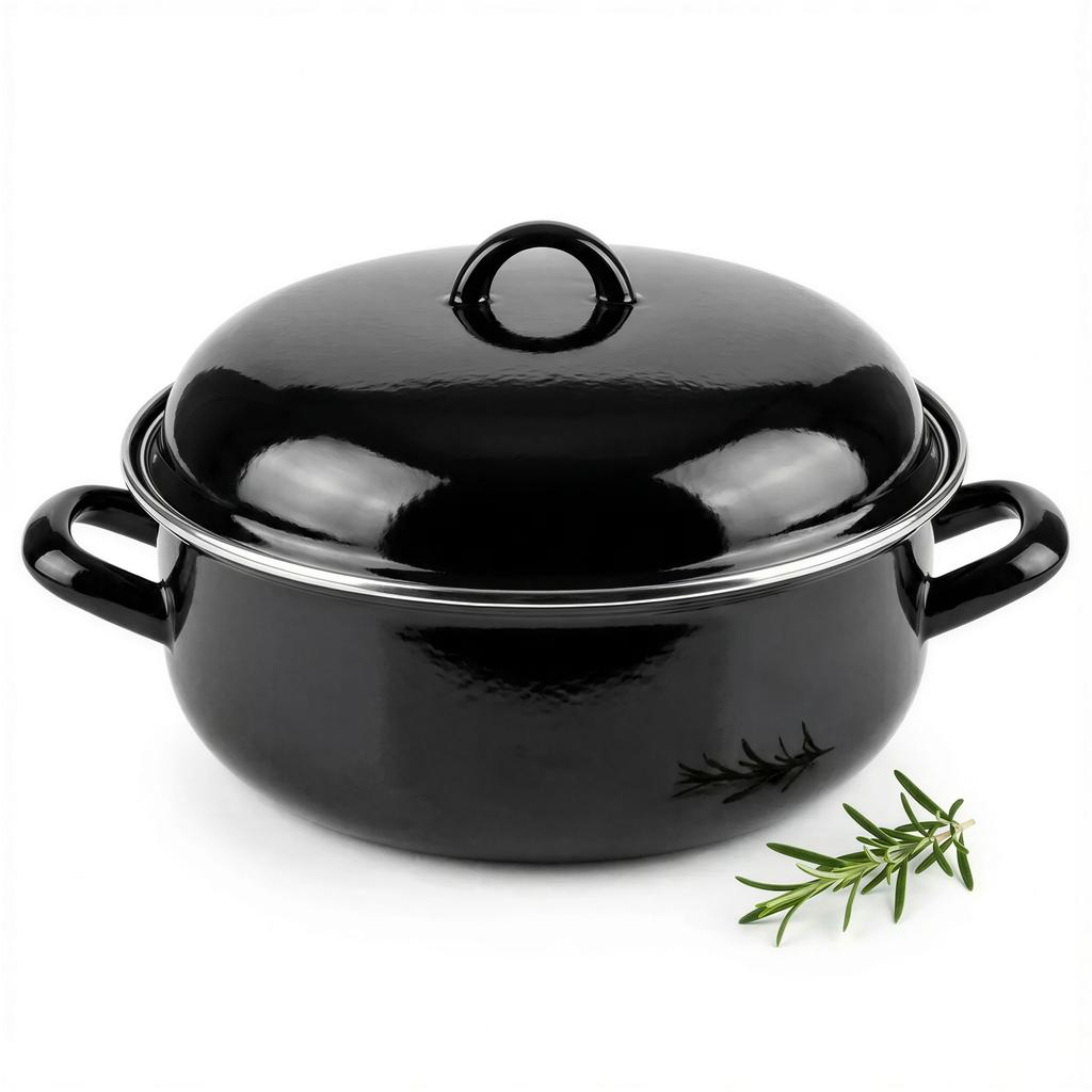 ENAMELLED POT 4.5L STEEL BLACK 28cm FOR GAS AND ELECTRIC COOKERS