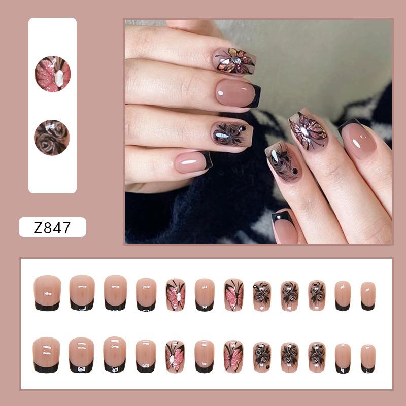 Chasing light cat s eye French butterfly wearing nail removable piece nail piece white short T nail patch 24 pieces