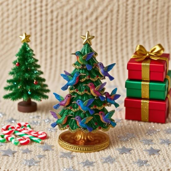 Christmas Ornament Colorful Christmas Tree Resin Display Mold with Bird Decor Living Room Bedroom Home Party Decor