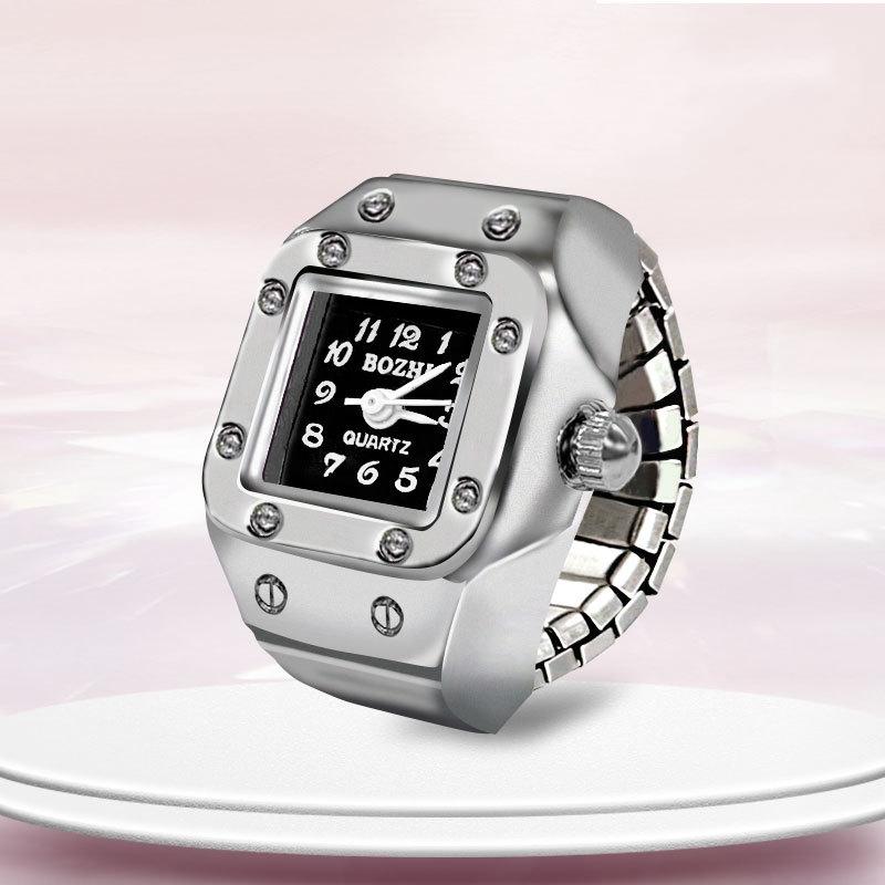 Creative Ring Watch for Men Women, Square Dial Alloy Finger Watch, Fashion Couple Finger Ring Watches Jewelry Gift