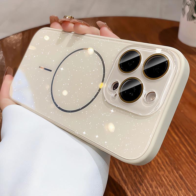 

Luxury Glitter Magsafe Case for iPhone 15 16 Plus 13 12 14 11 Pro Max Camera Protector Wireless Charging PC Cover for iPhone16 iPhone 15 белый