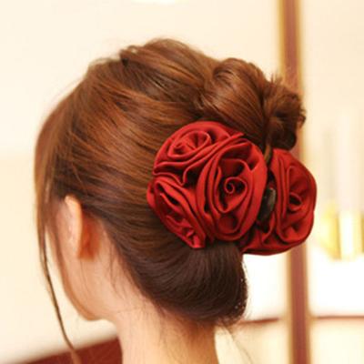 Non-slip Crossing Teeth Hair Claw Women Chiffon Rose Flower Bow Jaw Clip Fancy Accessories