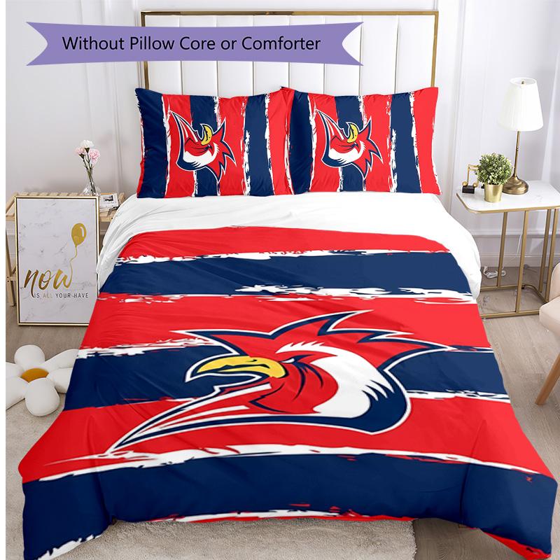 Sydney Roosters Printed 3PCS Bedding Set Soft Breathable Duvet Cover Pillowcases Set Washable Bedroom Decor Home Gift