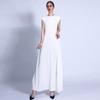 Women's Round Neck Sleeveless High Waist A-Line Maxi Dress Cotton Casual Long Dress