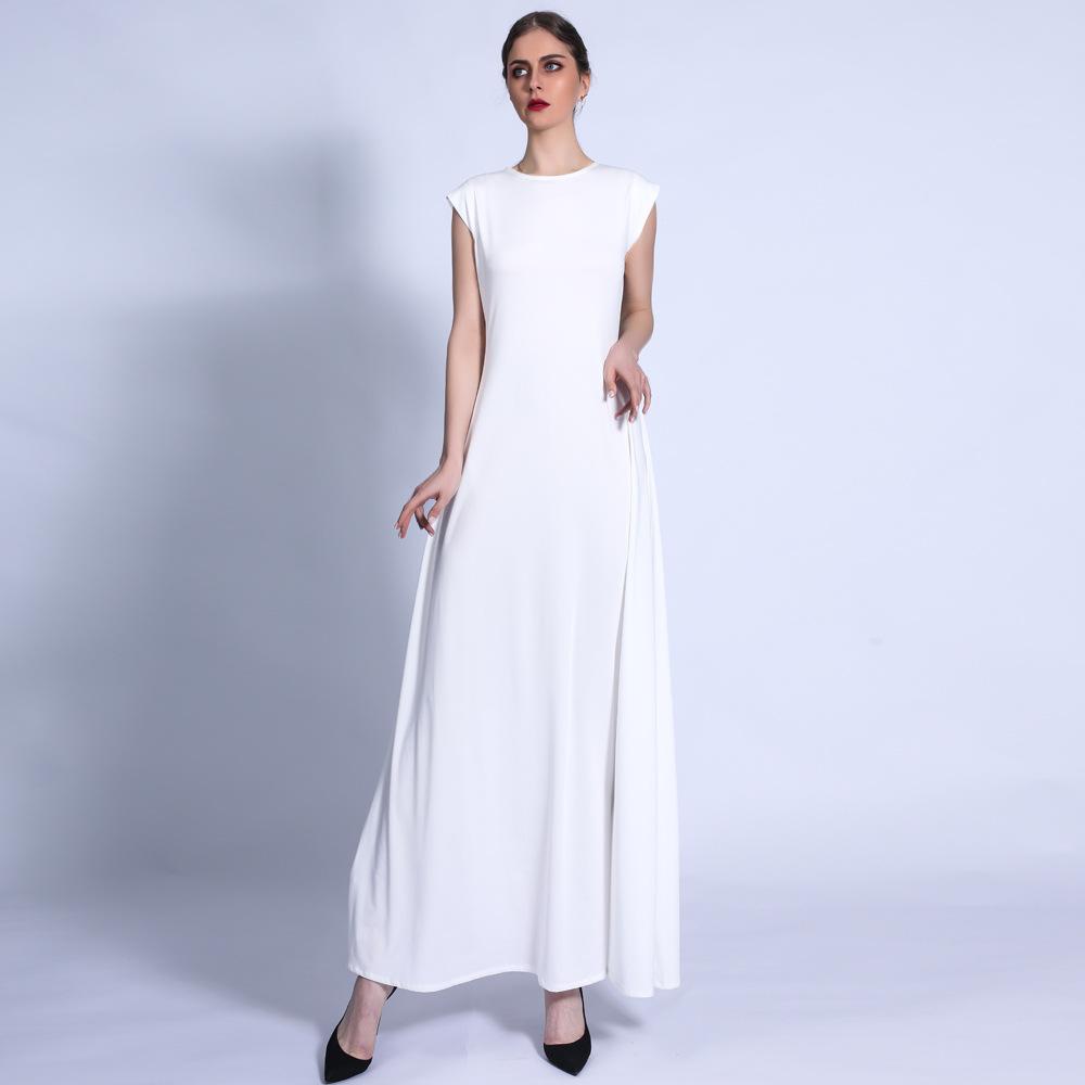 Women's Round Neck Sleeveless High Waist A-Line Maxi Dress Cotton Casual Long Dress
