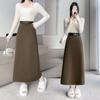 Röcke Damen Lässiger A-Linien-Rock mit hoher Taille, Herbst/Winter, mittellanger Rock mit Tasche, hoher Taille und Gürtel, Schlitzrock