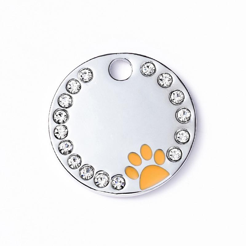 Rhinestone Solid Zinc Alloy Pet ID Tag Crystal Dog Collar Tag Colorful Paw Print Laser Engraved Pet Name Plate for Cats/Dogs