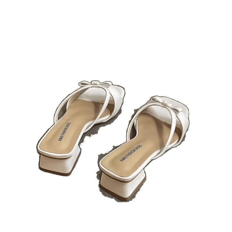 Xiaoxiangfeng high-heeled slippers thick-heeled fairy style French small sandals women's shoes summer with skirts one-word sandals