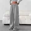 Plus Size Women's Loose Solid Gray Elastic Waist Sweatpants with Pockets Casual Straight Leg Pants