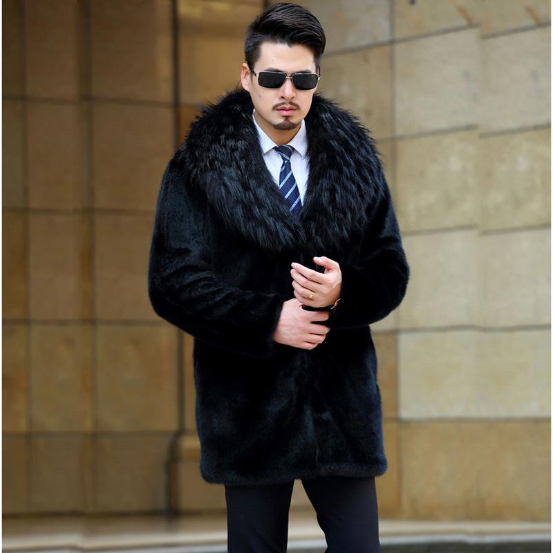 Men's fur jacket autumn and winter new imitation mink hair fox fur medium and long trench coat large size casual