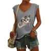 2023 Trendy Women's V-neck Print Cap Sleeve Loose T-shirt Top