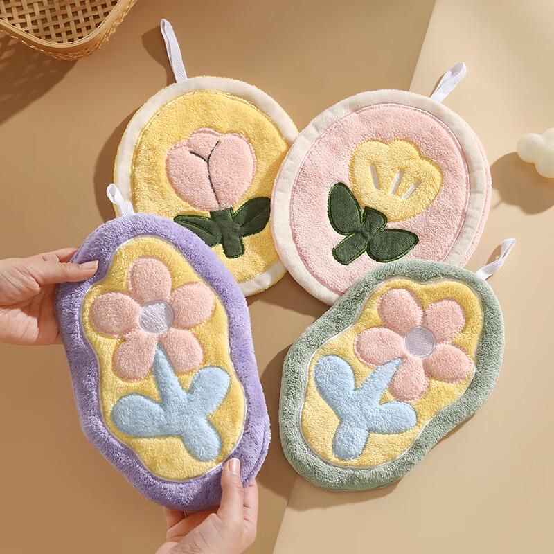 Green Source Flower Coral Fleece Hand Towel 3-Pack