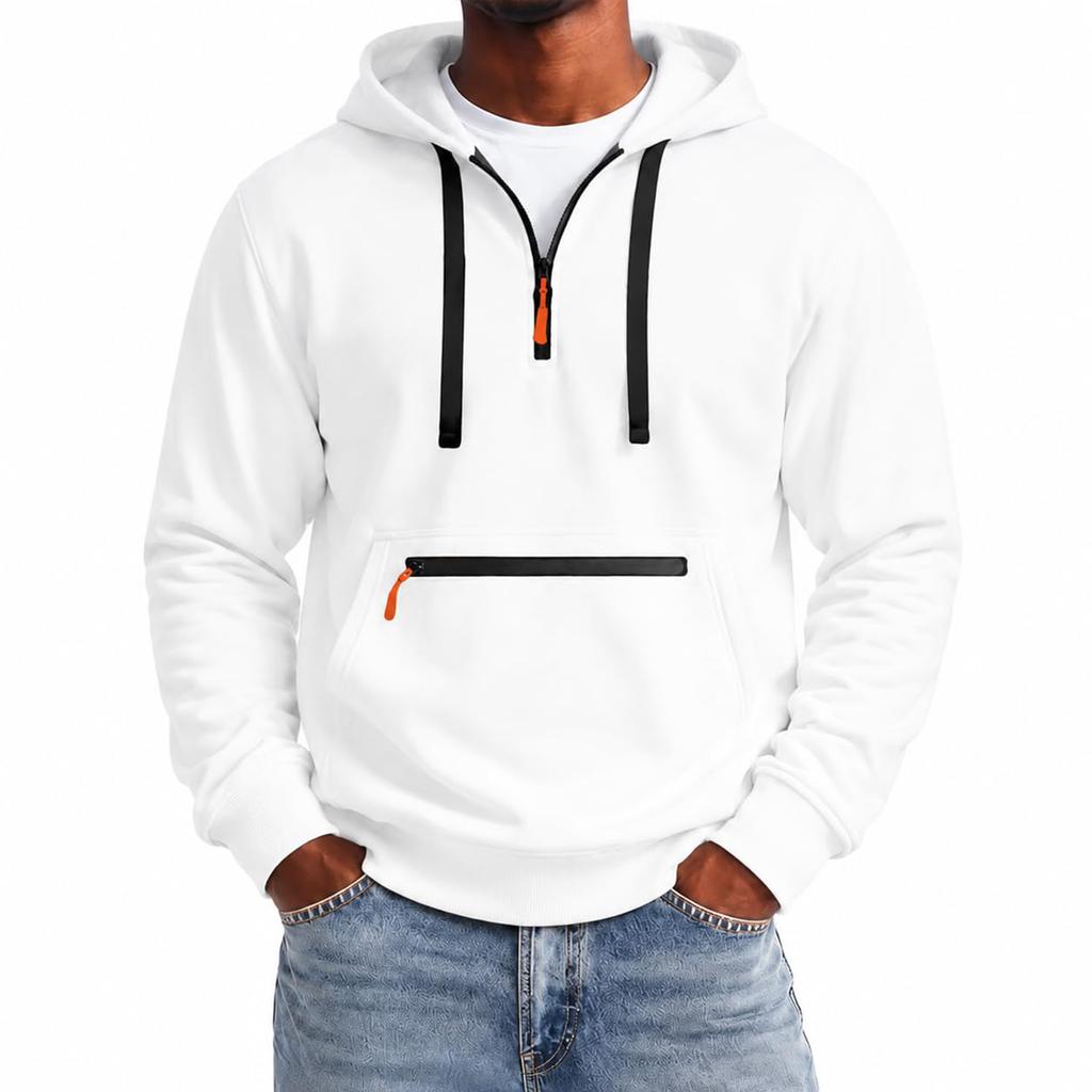 Herren Winter Farbe Halb-Reißverschluss Kapuzenpullover Lässiger Pullover für den Alltag