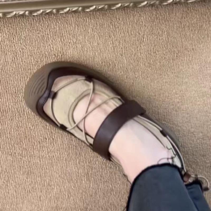 Wersja ze skóry owczej brązowe styl retro okrągły nosek płaski spód pasek krzyżowy buty Mary Jane damskie nowe codzienne lekkie buty