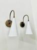 Brass Wall Sconce: Mid Century White Cone Lamp, Adjustable Diabolo Light