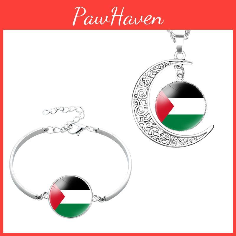 Handcrafted Palestinian Flag Design Moon Pendant Necklace Factory Direct Sale
