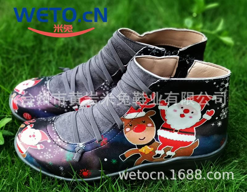 

Рождество Хэллоуин Новые 3D Граффити Низкие Ботинки Женские На Плоском Каблуке Ботинки Мартин Ботинки на Боковой Молнии Большой Размер 43