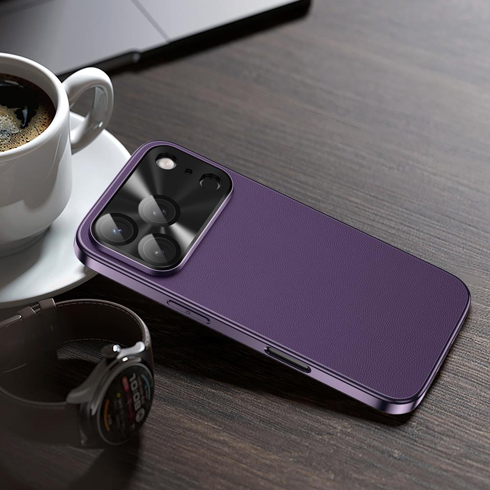 Luxury Plating Matte Leather Phone Case for iPhone 17 Air 16 15 14 13 12 Pro Max Full Camera Coverage Anti-fingerprint Cover