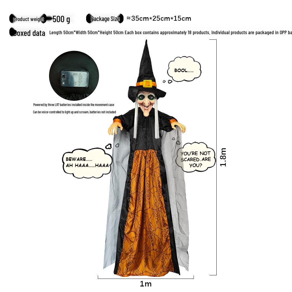 Lila Geräuschaktivierter leuchtender schreiender Hexenanhänger für Halloween-Spukhaus-Dekoration