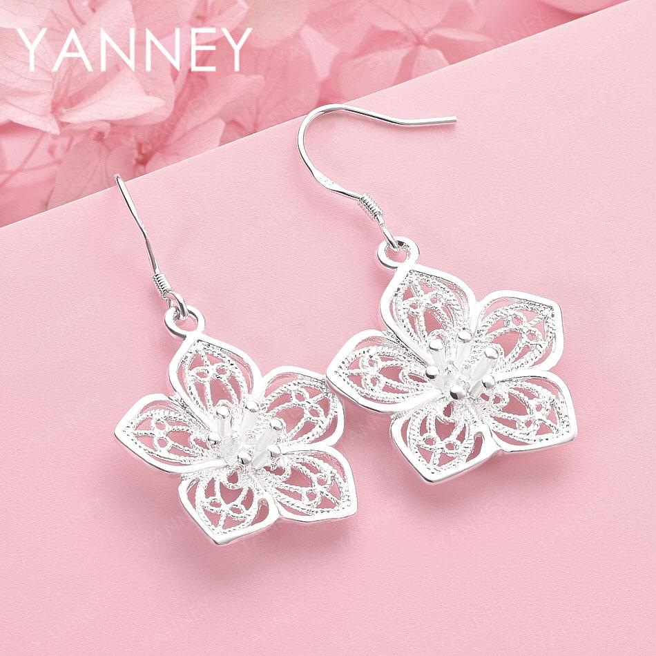 

Luxury 925 Sterling Silver Exquisite Flower Pendant Earrings for Wedding Jewelry, Fashion Gift