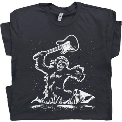 Elektrisk Gitarr T-shirt för Män Kvinnor Apa Krossar Gitarr T-shirt Cool Gitarrist Present Vintage Björn Spelar Basgitarr