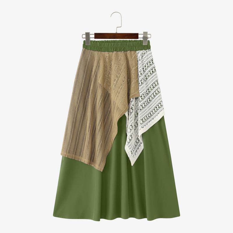 

ZANZEA Женские повседневные длинные юбки свободного кроя с эластичной талией и лоскутным узором крючком 5XL зелёный