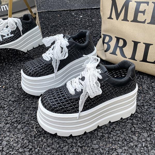 Fashion Women's Low Cut Breathable Hollow Out Sneakers Girls Summer Fashion Casual Shoes Thick Bottom Lightweight Versatile Plain Color