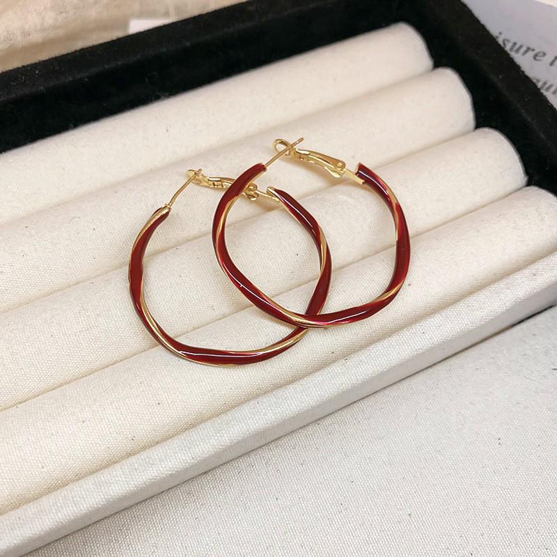 Silbernadel Ankara Rot Geometrisch Große Creolen für Damen - High-End Retro-Stil