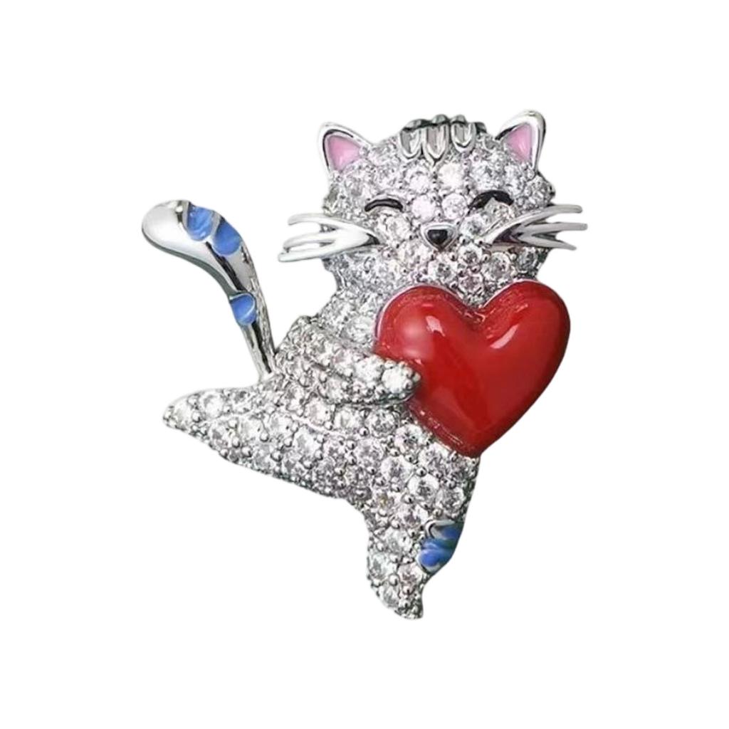 Cats Shaped Brooch Featuring Heart Detail Sturdy Alloy Craftsmanship Stylish Wearable Jewelry Pieces