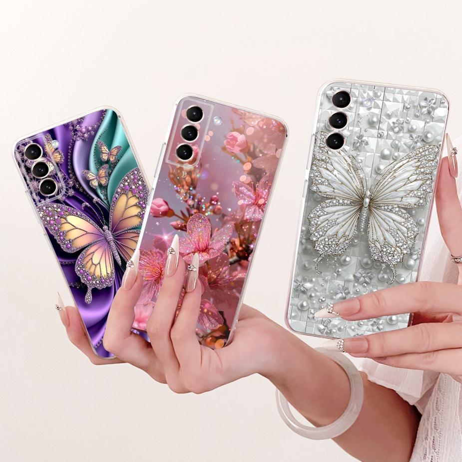 For Samsung Galaxy S21 Plus Case S21 FE Luxury Bow Flowers Painted Cover Soft Silicone Case For Samsung S21 Ultra S 21 S21+ Bags