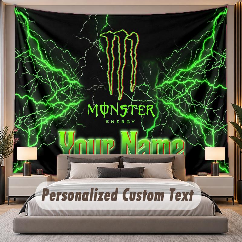 Custom Name Text Tapestry Monster Energy Personalized Polyester Wall Tapestry For Bedroom And Room