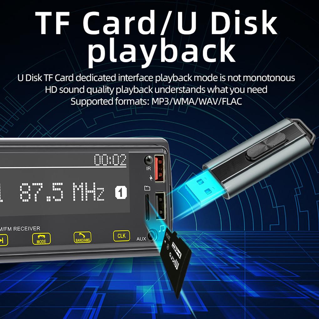 Car Single DIN Wireless MP3 Player Vehicle Front Control Bluetooth-compatible 5.1 AUX Input Radio Receiver Automobile