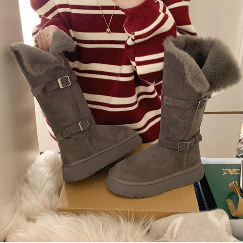 

Зимняя обувь больших размеров с пряжкой, на толстой подошве, теплые хлопковые ботинки, длинные зимние сапоги, женские ботинки. 40 серый