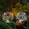 Outdoor Solar Powered Lantern Waterproof Hanging Butterfly Solar Lantern Warm Light Metal Hollow Pendant Light for Patio Yard