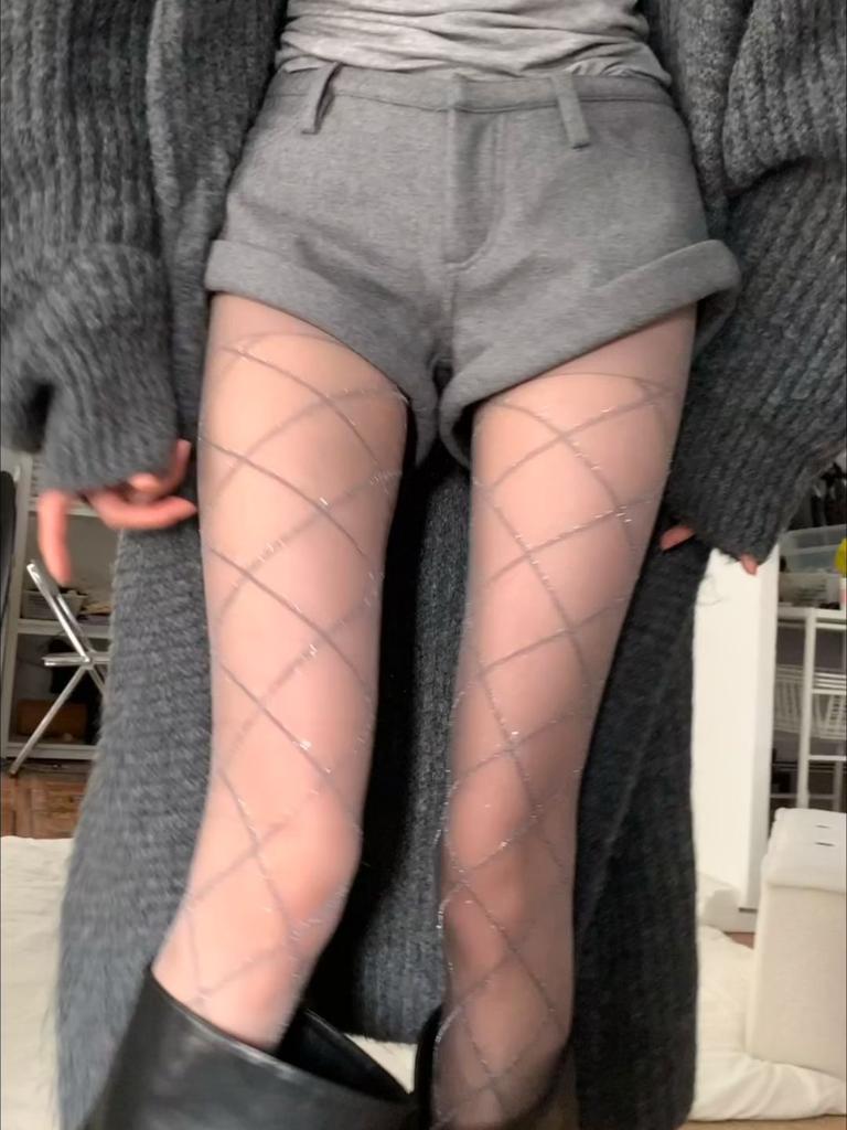 Flash Cross Small Rhombus Stockings Children Ultra-Thin Skin-Penetrating Pantyhose Anti-Hook Silk Sexy Black Silk Legs Pantyhose