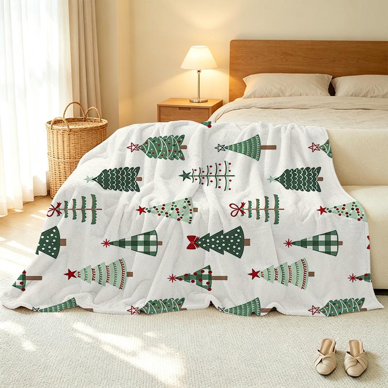 Christmas Tree Themed Flannel Blanket - Lightweight, Soft & Cozy, Warm Home Comfort, Holiday Decoration, Ideal for Lounge Use