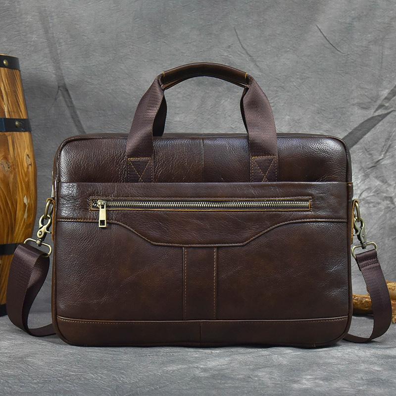 Genuine Leather Men's Fashionable Briefcase, Business Office Handbag, Top Layer Cowhide, Single Shoulder Crossbody Computer Bag