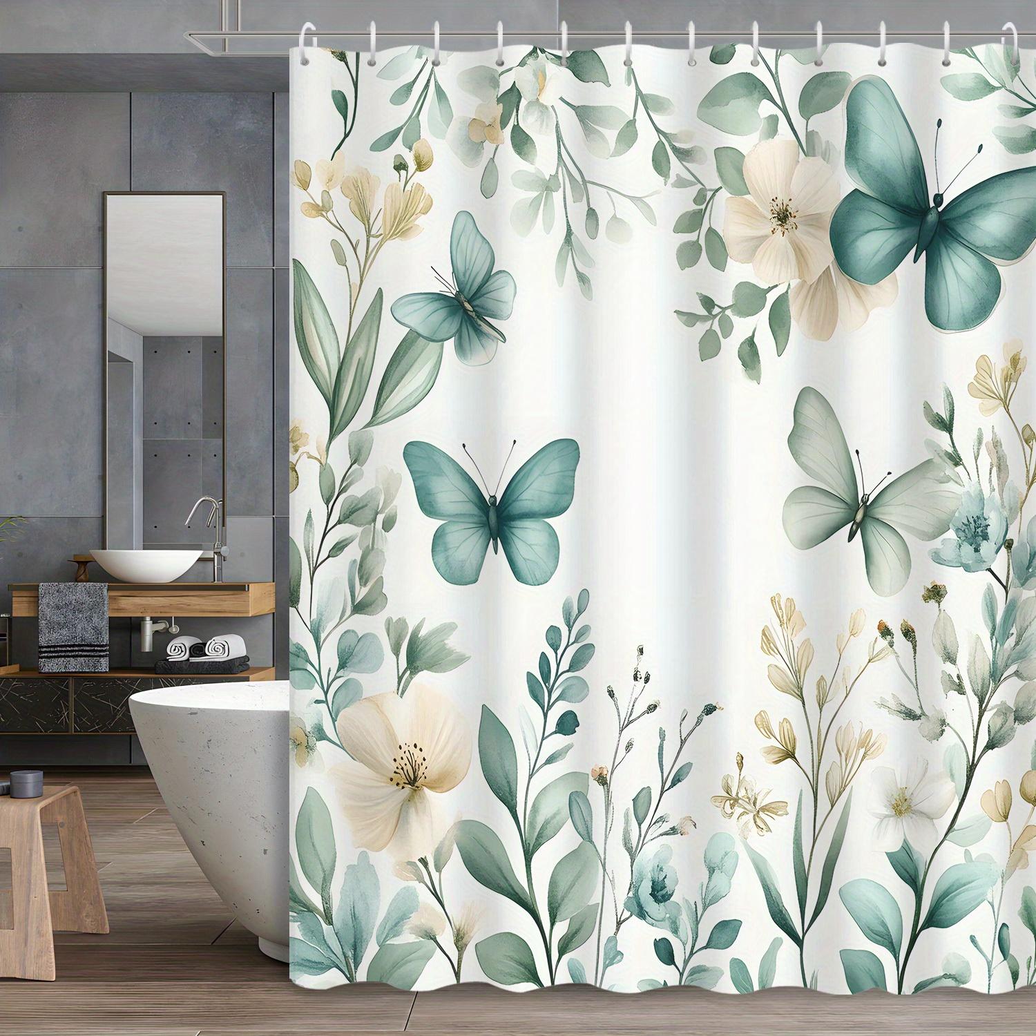 1 piece of retro watercolor pastoral style butterfly flower plant shower curtain partition curtain with hook shower curtain 90X180cm