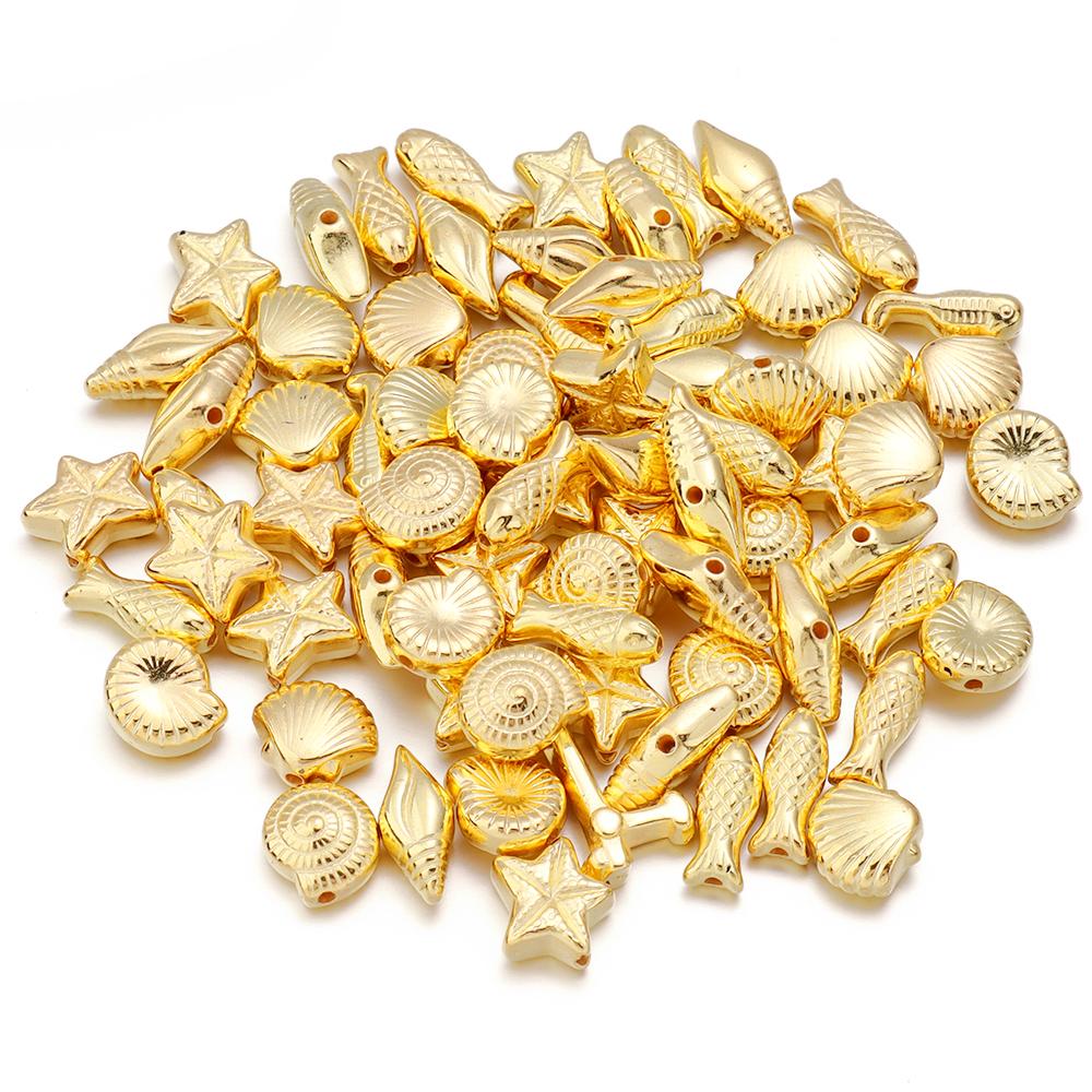 Apx 65pcs/lot CCB Ocean Series Beads Gold Color Conch Fish Charm Bead for DIY Necklace Bracelet Jewelry Making Findings