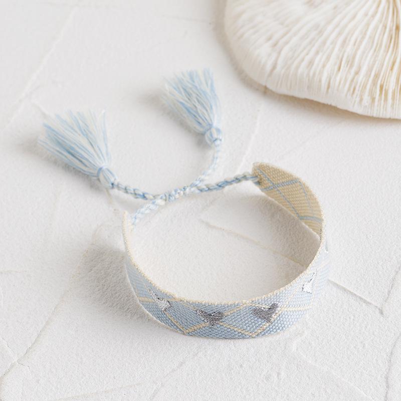 Embroidered Love Heart Woven Bracelet with Tassel